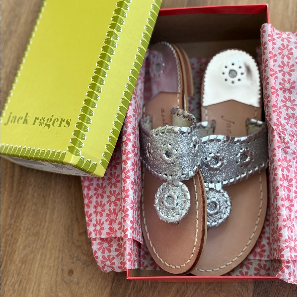 NEW!! Jack Rogers, Kids Grittery Silver Sandals, US 1